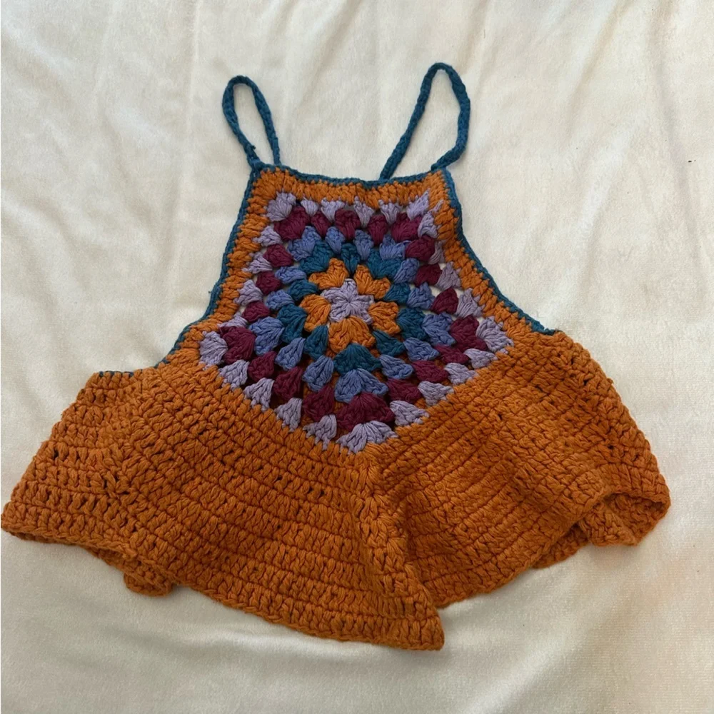 Free People Brown Bella Crochet Halter Top Size Large 38051